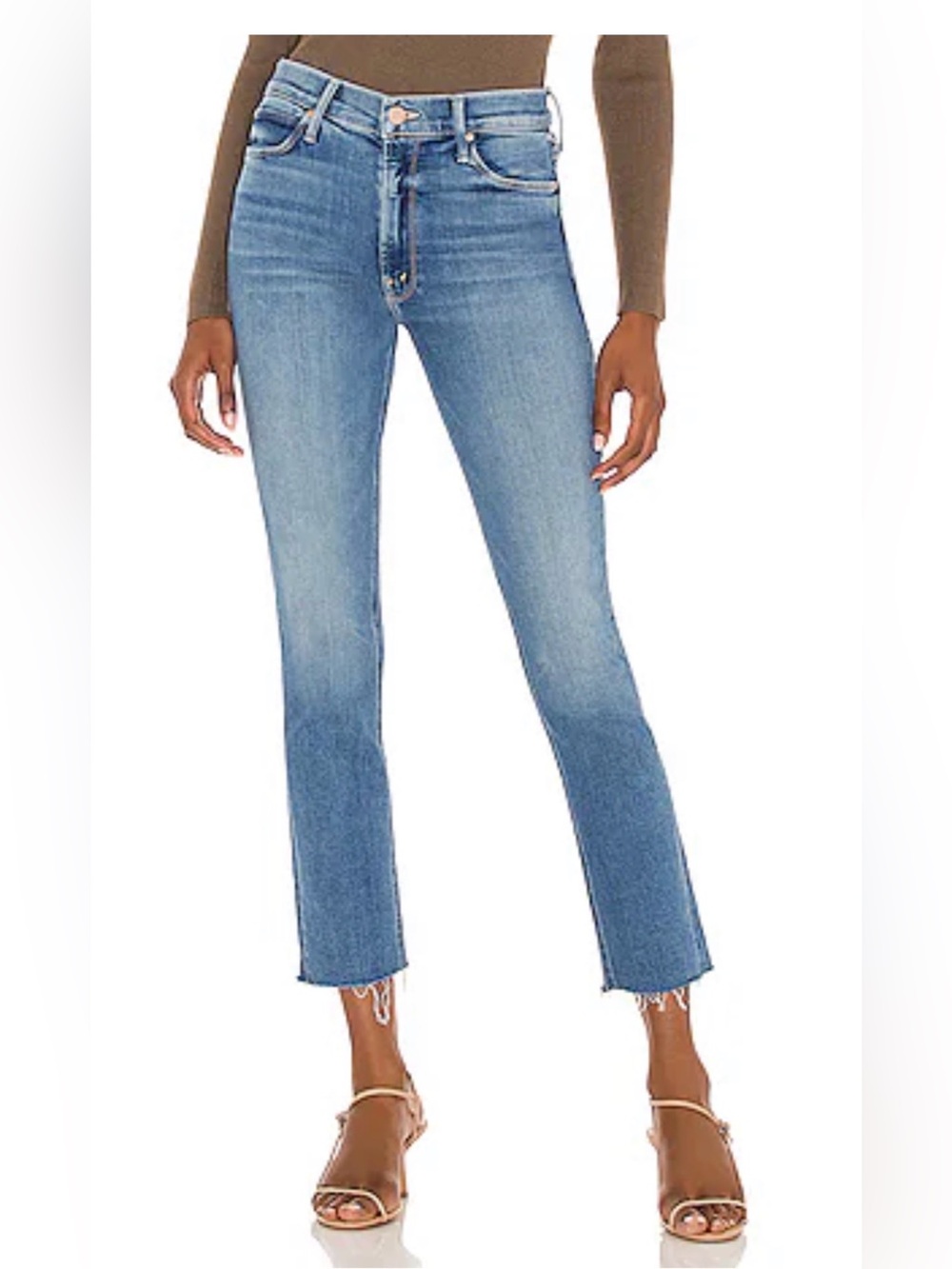 MOTHER Mid Rise Dazzler Ankle Fray Jeans in ‘Riding the Cliffside 29
